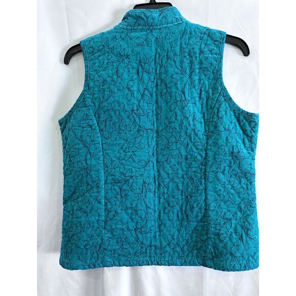 VTG Basic Editions Women's Quilted Corduroy Jacket Vest Size M Teal Floral - Picture 6 of 16